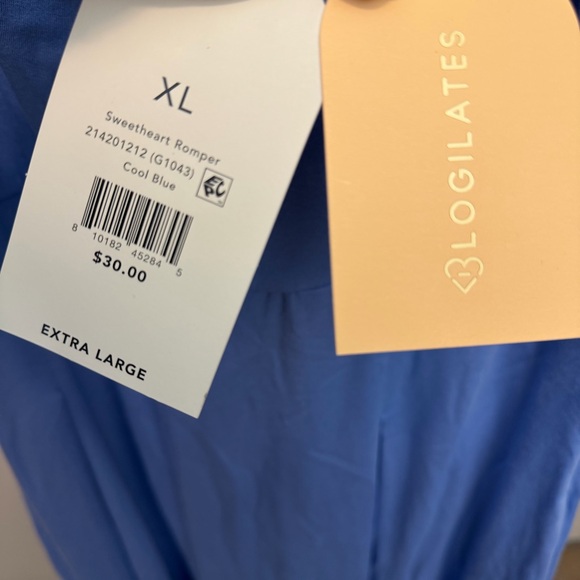 NWT Blogilates Women’s XL Cool Blue Sleeveless Sweetheart Romper Tie Bow Straps - Picture 7 of 8